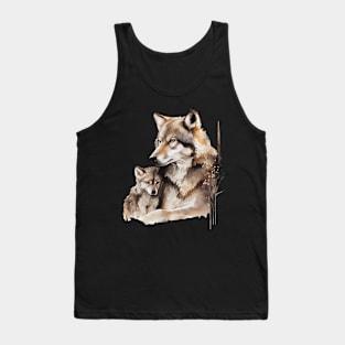 Watercolor Illustration of Wolf Mother with a Baby Tank Top